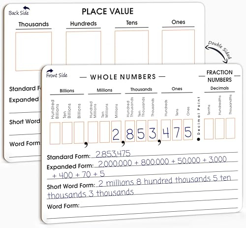 SCRIBBLEDO Place Value Board 9 x 12 Double Sided Dry Erase Boards for Kids for Teaching Place Values from Billions to Decimal Numbers Math Manipulative Lapboard for Home School and Classroom