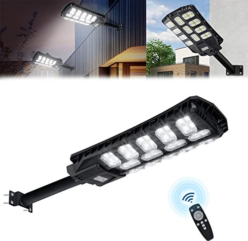 LZQ Solarlampen für Außen mit Bewegungsmelder und Fernbedienung 500W Solar Aussenleuchte Straßenlampe, Straßenlaternen 1344 LEDs 3 Modi IP65 Wasserdichte für Outdoor Garten Wege Hof