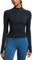 CRZ YOGA Women's Butterluxe Full Zip Running Jacket Pockets Outdoor Sports Cropped Jackets Gym Long Sleeve Top with Thumb Holes True Navy 14