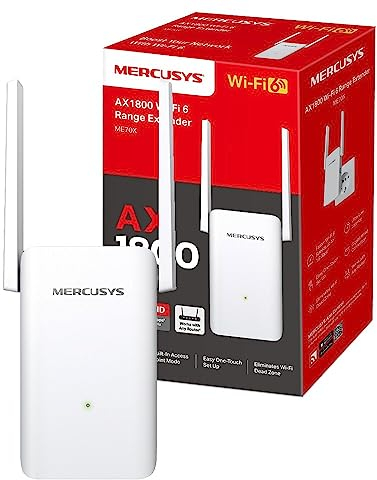 MERCUSYS Répéteur WiFi 6 ME70X, Amplificateur Bi-bande WiFi AX1800 Mbps, Extender WiFi, Deux antennes à gain élevé réglables, 1 Port Ethernet Gigabit, Compatible avec toutes les box internet