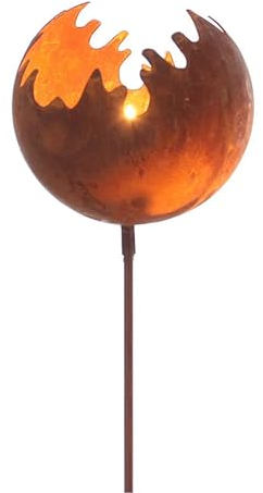 Spetebo Metall Gartenstecker Naturrost Feuerball - 77 x 11 cm/klein - Rost Windlicht mit Erdspieß - Garten Deko Kerzen Halter Feuerkugel