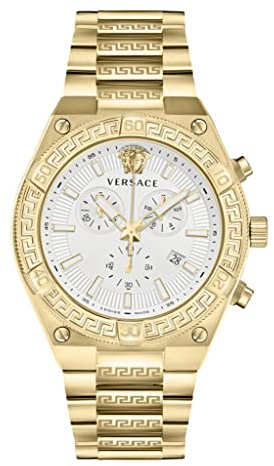 Versace V-Sporty Greca Collection Luxus-Herrenuhr mit einem goldenen Armband mit goldenem Gehäuse und weißem Zifferblatt, Gold, OS, V-Sporty Greca