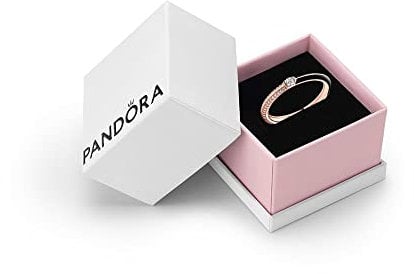 Pandora ME 14K Rose Gold-Plated Pavé And Black Ring With Cubic Zirconia, Size 48, With Gift Box