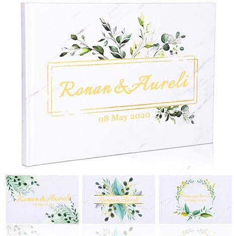 OXYEFEI Personalisiert Gästebuch Hochzeit, Hochzeitsbuch Eukalyptus Leaves A4 Querformat Stabile Fadenbindung Hochzeitsgästebuch für Brautpaar Goldene Hochzeits Geburtstag Taufe Babyparty