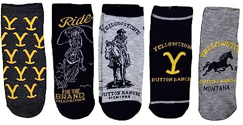 Gagaciso Yellowstone Dutton Ranch 5er-Pack schwarze Knöchelsocken mit Buchstabenmuster – Damensocken – Einheitsgröße – 5 Stück, Schwarz