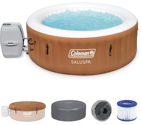 Coleman Ponderosa AirJet Inflatable Hot Tub, 2 to 4 Person Round Portable Outdoor Spa with 120 Air Jets and EnergySense Insulated Cover, 71 x 26