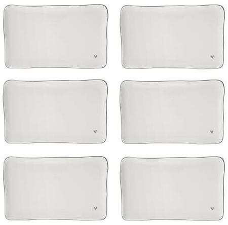 Bastion Collections 6er Set Servierplatten Heart rechteckig graues Herz 22x13cm