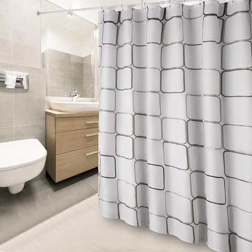 DUFU Wasserdichter Duschvorhang, Waschbar Schnelltrocknend Textil Stoff Polyester Badewanne Vorhang mit 12 Duschvorhängeringen, Transluzente Duschvorhang, Weiß(180 x 180cm)