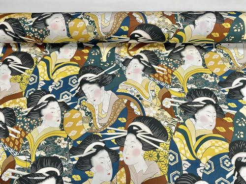 Tissu imprimé de visages de geisha oriental, Maiko japonais, chinois, décoration d'intérieur, rideaux, tissu d'ameublement, robe, 140 cm de large (vendu au mètre)