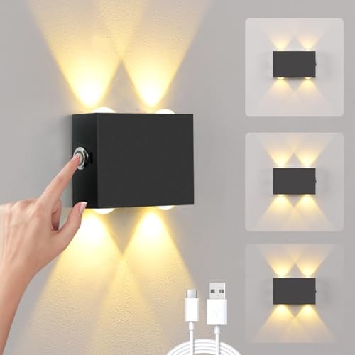 VOMI LED Wandleuchte Kabellos, Akku Wandleuchte Innen Touch Dimmbar Wandlampe Ohne Stromanschluss USB Aufladbar 4000mAh Batterie Magnetische Wandbeleuchtung für Schlafzimmer Wohnzimmer