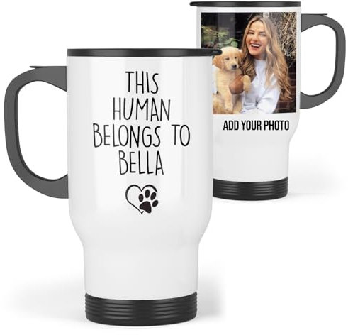 Personalised Travel Mug | This Human Belongs To | Dog Mum Mug, Dog Mum Gift | Dog Mum Present, Gift for Dog Mum, Dog Dad Gift | Dog Mum Travel Mug