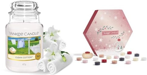 Yankee Candle Scented Candle | Clean Cotton Large Jar Candle & Gift Set | 18 Scented Tea Lights and Holder in a Festive Box