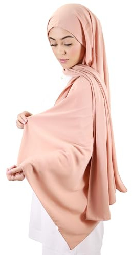 Lamis Hijab Hijab aus Medinenseide mit integrierter Mütze, hergestellt in der Türkei, muslimische Frauen, HE710, pfirsich, One size