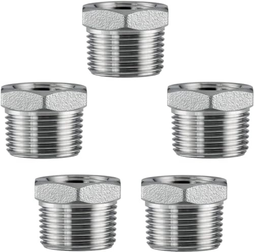 Fitvell Lot de 5 adaptateurs de raccord hexagonaux en acier inoxydable NPT mâle vers femelle 3/8'' NPT, Cache Tuyau Plomberie