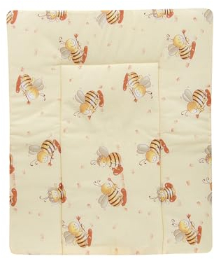 Baby Delux Wickelauflage Wickelunterlage 50x70 cm weiche Wickeltischauflage Baumwolle wasserdicht waschbar (Biene beige)