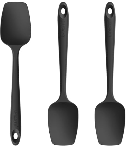 U-Taste Silikon Spatel Löffel 3er-Set, 250℃ Hitzebeständiger Antihaft-Gummischaberlöffel, Bpa Frei Flexibel Servierlöffel Küchenutensilien für Antihaftbeschichtetes Kochgeschirr (Schwarz)