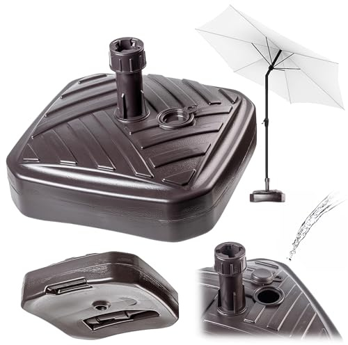 KADAX Pied de parasol rond à remplir avec du sable, de l'eau ou du gravier, support en plastique pour jardin, terrasse, plage (version 1 carré, marron)
