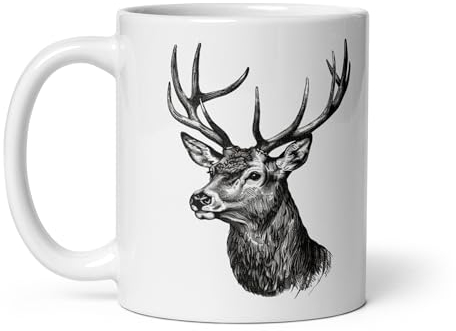 Tasse Natur Hirsch Wildschwein Fuchs Laie Markassin Wald Spaziergang Jagd Tiere Landschaft Tee Kaffee Original Tasse Geschenk Kollege Herren Damen Naturforscher Opa Oma (Hirsch)