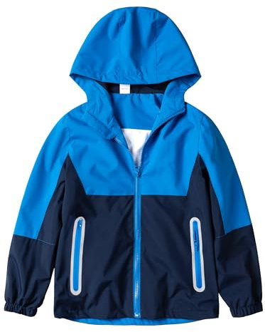 LAUSONS Vestes de Pluie Léger Imperméables pour Garçons et Filles Coupe Vent Scolaire Capuche Enfants Bleu 11-12 ans/Taille 150
