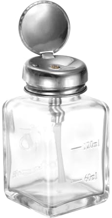 sourcing map 4Oz / 120ML Glass Pump Dispenser Bottle Square Clear Liquid Pumping Press Push Down Alcohol Container with Metal Flip Cover for Makeup Remover