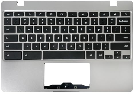 Rinbers Laptop Palmrest Upper Case Top Cover with US Keyboard Assembly Replacement for Samsung Chromebook 4 XE310XBA XE310XBA-K02 BA98-01976A BA61-03989A - Silver