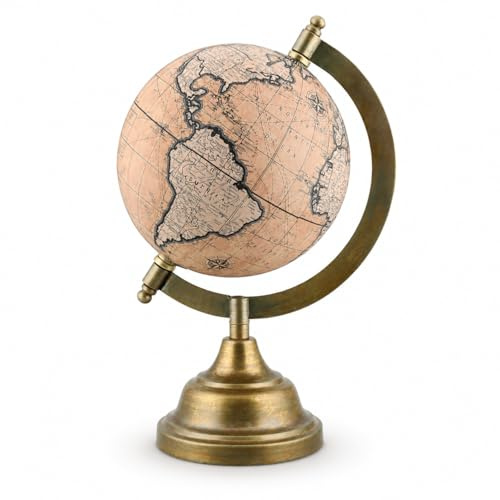 EXERZ Globe antique rose clair avec base en métal, Carte en Anglais (13 cm)