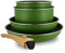 MENASTYL - Batterie de cuisine amovible revêtement antiadhésif céramique sans PFAS/PTFE - 2 poêles 22/26cm, 2 casseroles 16/18cm, 1 poignée - Tous feux dont induction – Alu recyclé Olive - 6020584