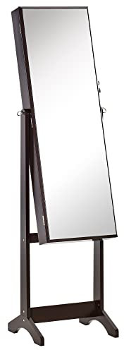 HOMCOM Armoire à Bijoux avec Miroir à Pied Multi-Rangement Inclinaison réglable Serrure dim. 46L x 36,5l x 151,5H cm en bois Marron
