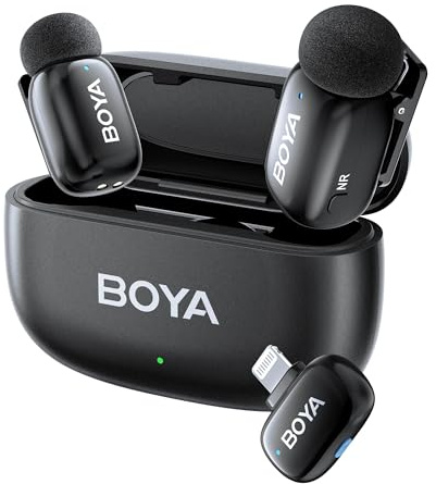 BOYA BOYAMini Mini micrófono inalámbrico iPhone, 100m, 2 micrófonos de Solapa inalámbricos para Podcast entrevista transmisión en Vivo Tiktok grabación de vídeo vlog