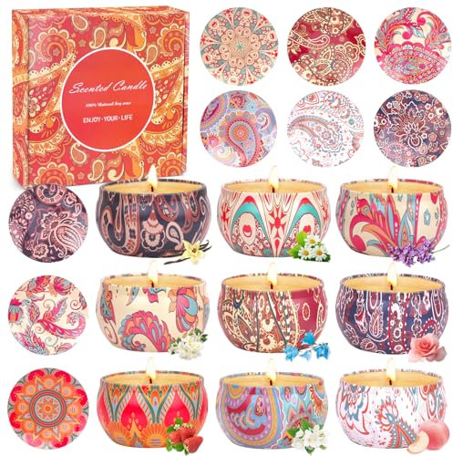 Duftkerzen Geschenkset für Frauen, Weihnachts Geschenk, 9 Stück Dufted Kerzen mit Deckel,180 Std,100% Soja-Wachs, Tragbare Reise Zinnkerzen für Stressabbau, Geburtstag Gift für Familie