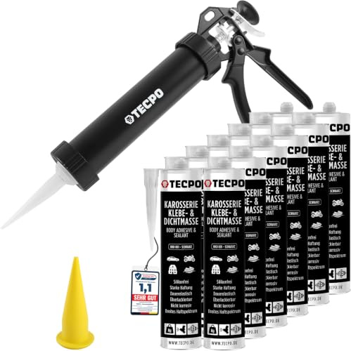 TECPO Mastic adhésif et d'étanchéité - 12 x 370 g - Noir - Avec presse à cartouche en aluminium
