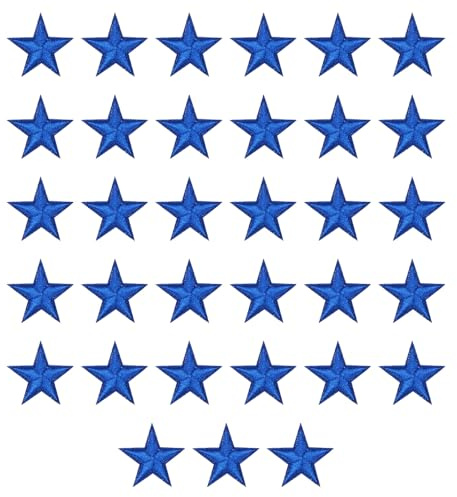 sourcing map 33 Pcs 5Star Patches Iron on Patches, Bright Blue Sew Embroidered Patches Appliques Embellishments 1.1IN Repair Patch for DIY Garment Craft Backpack Clothes Gift Decorations