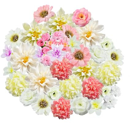 Generisch 42 Stück künstliche Blütenköpfe, künstliche Blütenköpfe kleine künstliche Blumen, 3-8cm Stoffblumen Mini-Deko-Kunstblumen Deko für DIY-Bastelarbeiten Scrapbooking Hochzeitsfeier Heimwerken