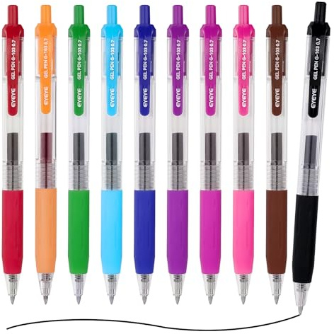 EYEYE G-103 Lot de 10 stylos à encre gel rétractables à pointe moyenne de 0,7 mm