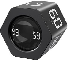 EooCoo Pomodoro Timer, Cubo Temporizador Giratorio 6 Caras - TDAH Time Timer con Sensor Gravedad, 1/5/10/30/60 Minutos Cuenta Atrás, Contador Ascendente de 99 min, Vibración & Modos Ajustables, Negro