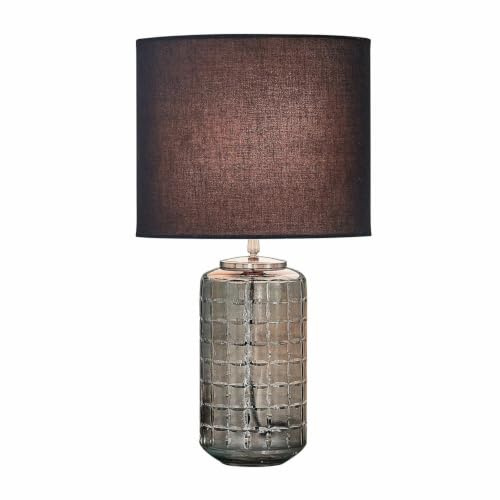 LOBERON Tischlampe Eldarion, grau/schwarz | Mundgeblasenes, Getöntes Glas, Handgeschliffene Rautenmuster, Tischleuchte, Nachttischlampe, Baumwolle, Eisen