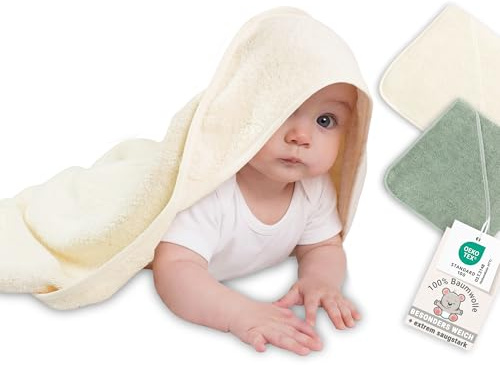 ZOLLNER Baby Kapuzenhandtuch in 100x100 cm - Natur - hautfreundlich und kuschelweich - Baumwolle -waschbar bis 60°C - Oeko Tex® Zertifiziert
