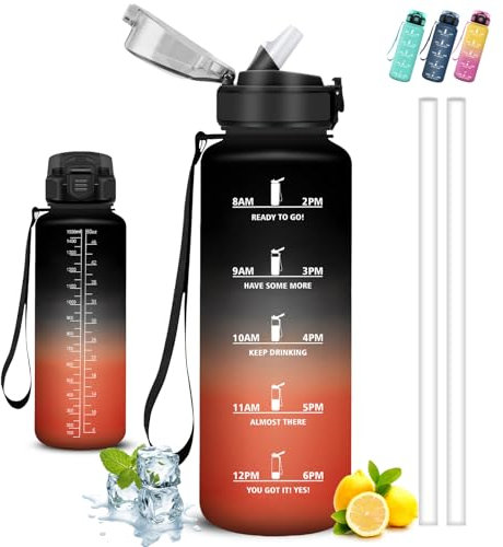 Gourde 1,5l, Gourde Sport, Anti Fuite, Gourde Graduée pour 1 Journee, Facile à Nettoyer, Gourde Graduée, Gourdes de Camping et Randonnée avec Slogan de Motivation, Bouteille d'eau pour Yoga, Aptitude