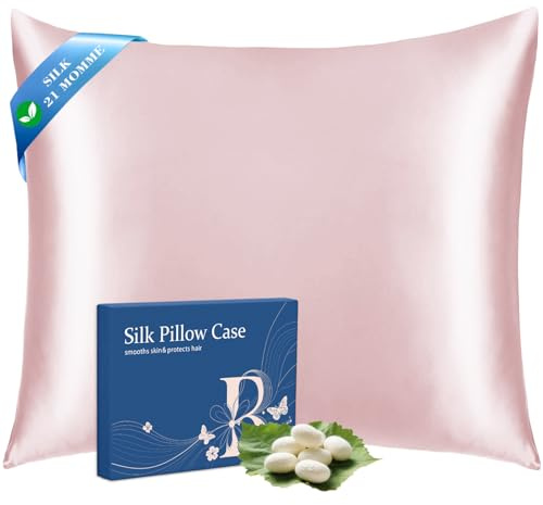 Ravmix Taie d'oreiller en Soie de mûrier 65x65 cm, Protege Oreiller 21 Momme Certifiée Oeko-TEX® Bienfaits Cheveux et Peau, avec Fermeture éclair cachée, 1 unité, Rose