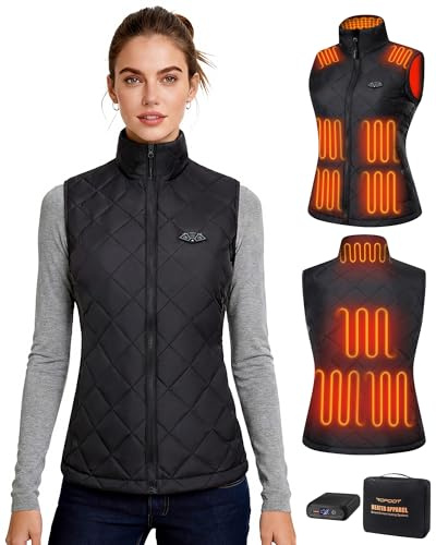 Topdot Gilet Chauffant Femme Avec Batterie 16000 mAh 7,4 V pour L'hiver | Léger Doudoune Chauffante Femme Sans Manches, 10 Zones de Chauffage, 3 Température, pour Le Travail En Extérieur Ski