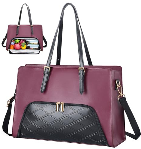Jetviivid Laptoptasche mit Isolierted Lunch-Fach für Damen, Laptop Handtasche 15.6 Zoll, Groß Lunchtasche Leather Laptop Tote Bag Wasserdicht Bürotasche für Arbeit, Büro, Business, Uni, Lila