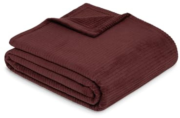 Ibena Cord Decke 150x200 cm - Baumwollmix weich, Made in Germany, warm & waschbar, Kuscheldecke dunkelrot mit Cord Struktur