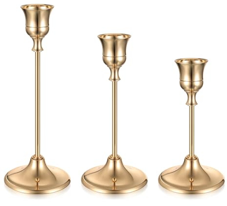 3 Stück Kerzenständer Gold, Kerzenhalter Stabkerzenhalter(Glockenform) | Kerzenständer Stabkerzen, 18.5/15.5/12.5Cm Metall Kerzenleuchter Vintage Für Candle Light Dinner Hochzeiten Partys Tisch Deko