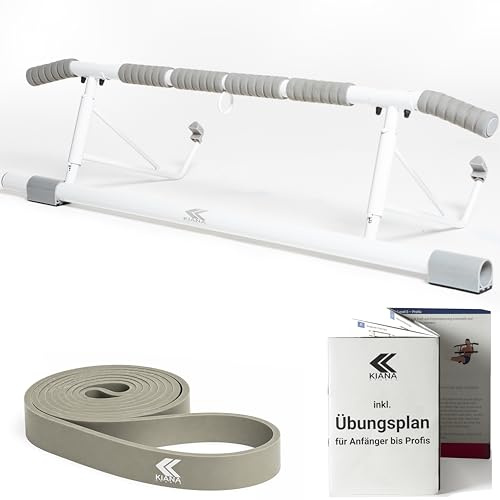 KIANA Sports Klimmzugstange für Türrahmen ohne Bohren & ohne Schrauben | Pull Up Bar Tür bis 150kg | inkl. Widerstandsband & Übungsplan | Indoor Klimmzugstangen zum Einhängen | Pullup Bar Door