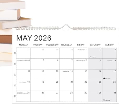 YRTUOP Calendrier Mensuel 2026-2027 | Agenda À Cases Réglées Avec Jours Fériés Et Phases Lunaires | Calendrier Planificateur 2026-2027 Mural | pour Maison, Bureaux, Salle de Classe,