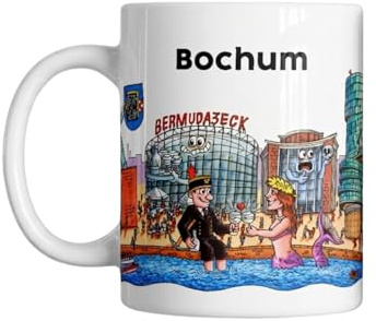 Tasse Bochum Skyline | Ruhrpott | Kaffee, Tee, Kakao, Geschenk Freunde, Familie, Weihnachten, Geburtstag | Keramik | kaffeebecher, 330ml, 33cl