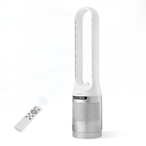 VEVOR Ventilador de Pie sin Aspas, 65° Oscilación, 4 Modos, 12 Velocidades, Ventilador de Torre 4,5 m/s con Temporizador 8h, Control Remoto, Flujo de Aire para Sala de Estar Oficina Dormitorio, Blanco