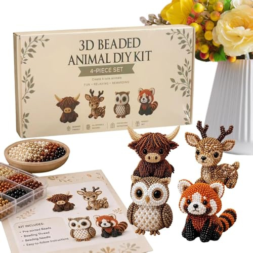 Hasihendy Perlen Tier Bastelset,3D-Perlenkunst-Bastelpackung | Süßes Perlentier-Set | für Jugendliche, Anfänger, Enthusiasten, Freunde, Zuhause, Büro, Schule, Wohnheim, Schreibtisch, Zimmer,