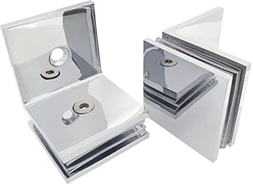 Two 90 Degree Stainless Steel Wall to Glass Bracket Clamp for Shower or Balustrade | 6mm to 10mm Glass