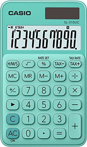 CASIO Taschenrechner SL-310UC, 10-stellig, Trendfarben, Steuerberechnung, Tausenderunterteilung, Solar-/Batteriebetrieb, 0.8 x 7 x 11.8 cm